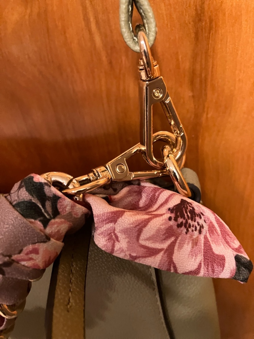 Nine West Olive Crossbody with Pink-Patterned Scarf Chain - Picture 5 of 15
